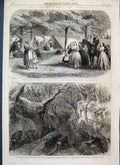 Original Old Antique Print 1863 Us Civil War Refugees Camp Woods Vicksburgh 19th