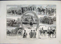 Original Old Antique Print 1894 Sketches Hunt Race Meeting Horseshoe Horses 19th