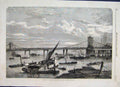 Original Old Antique Print 1863 Progress Charing Cross Railway Bridge Victorian