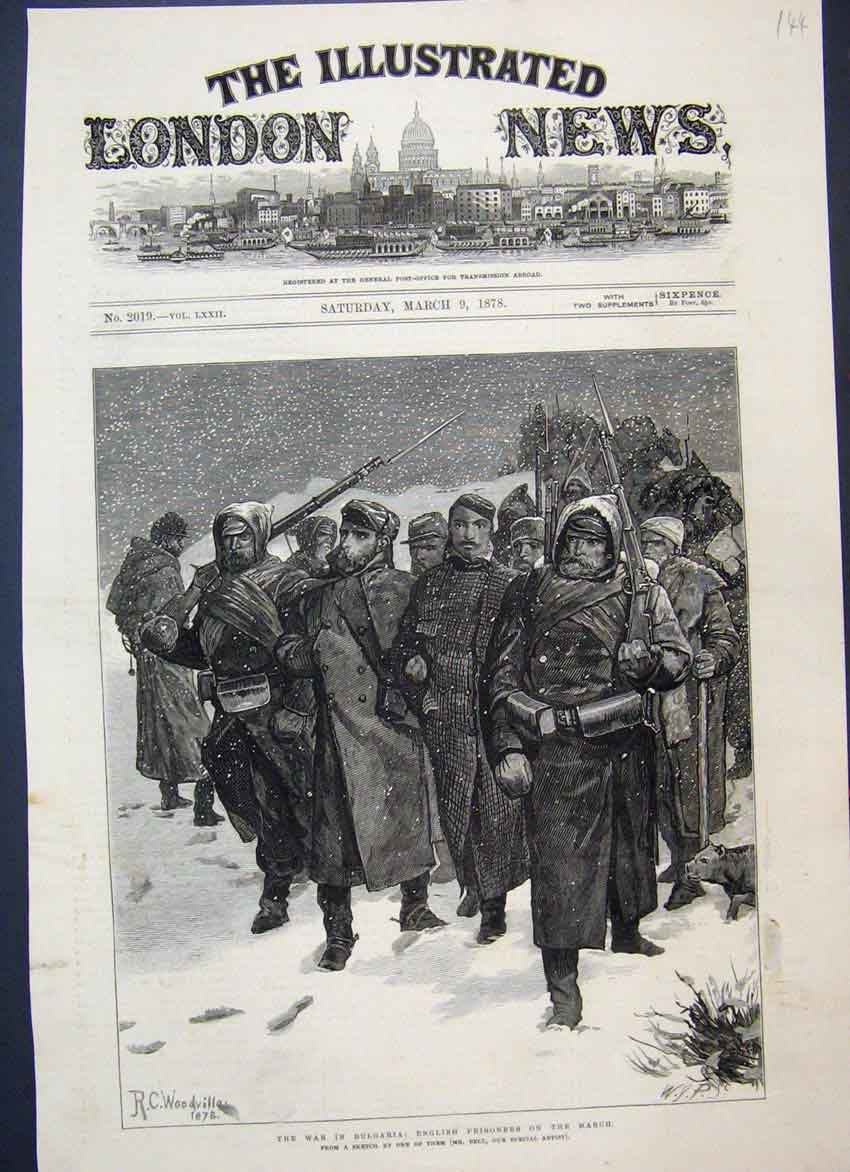 Original Old Antique Print 1878 War Bulgaria March English Prisoners Victorian