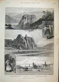 Original Old Antique Print 1889 Sketches In Bohemia Pilsen Prague Oybin Elbe