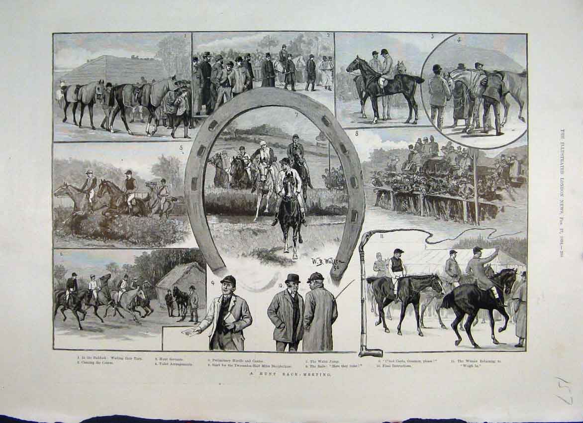 Old Antique Print 1894 Race Meeting Hurdle Canter Weigh Inn Steeplechase 19th