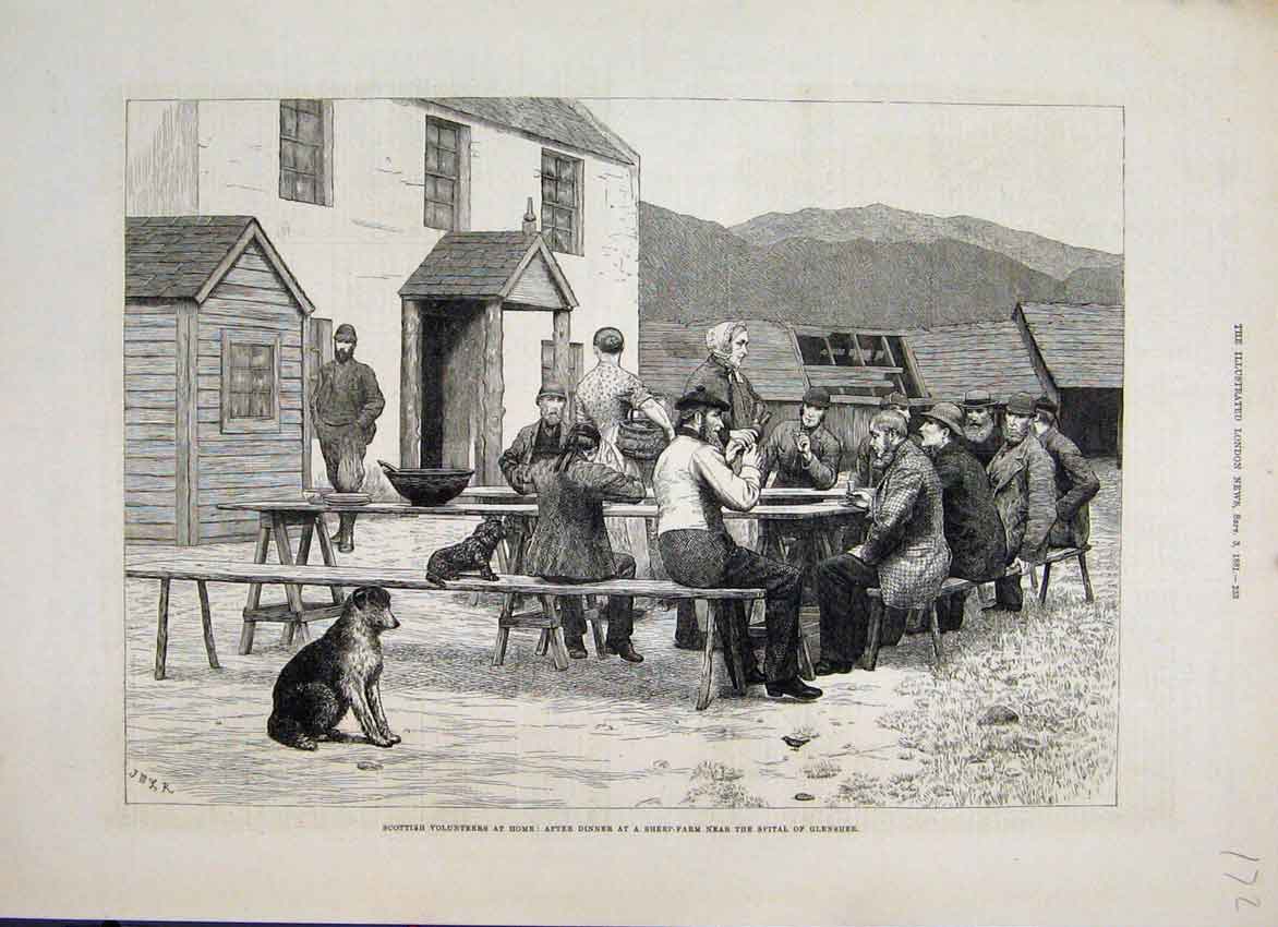 Original Old Antique Print 1881 Scottish Vol Sheep Farm Spital Glenshee 19th