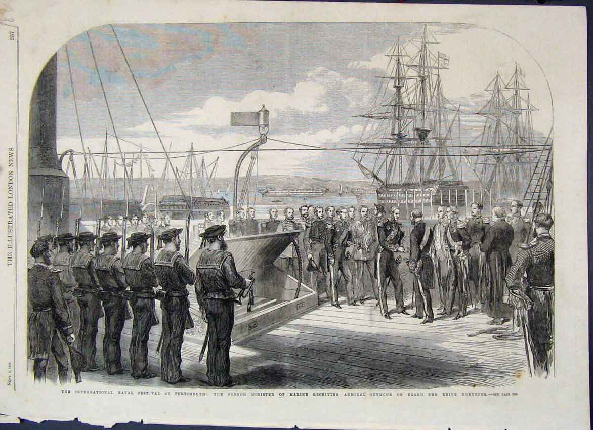 Original Old Antique Print 1865 Naval Festival Portsmouth Beine Hortense 19th