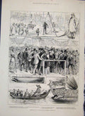 Old Antique Print 1883 International Fisheries Sketches Boats Life Saving 19th