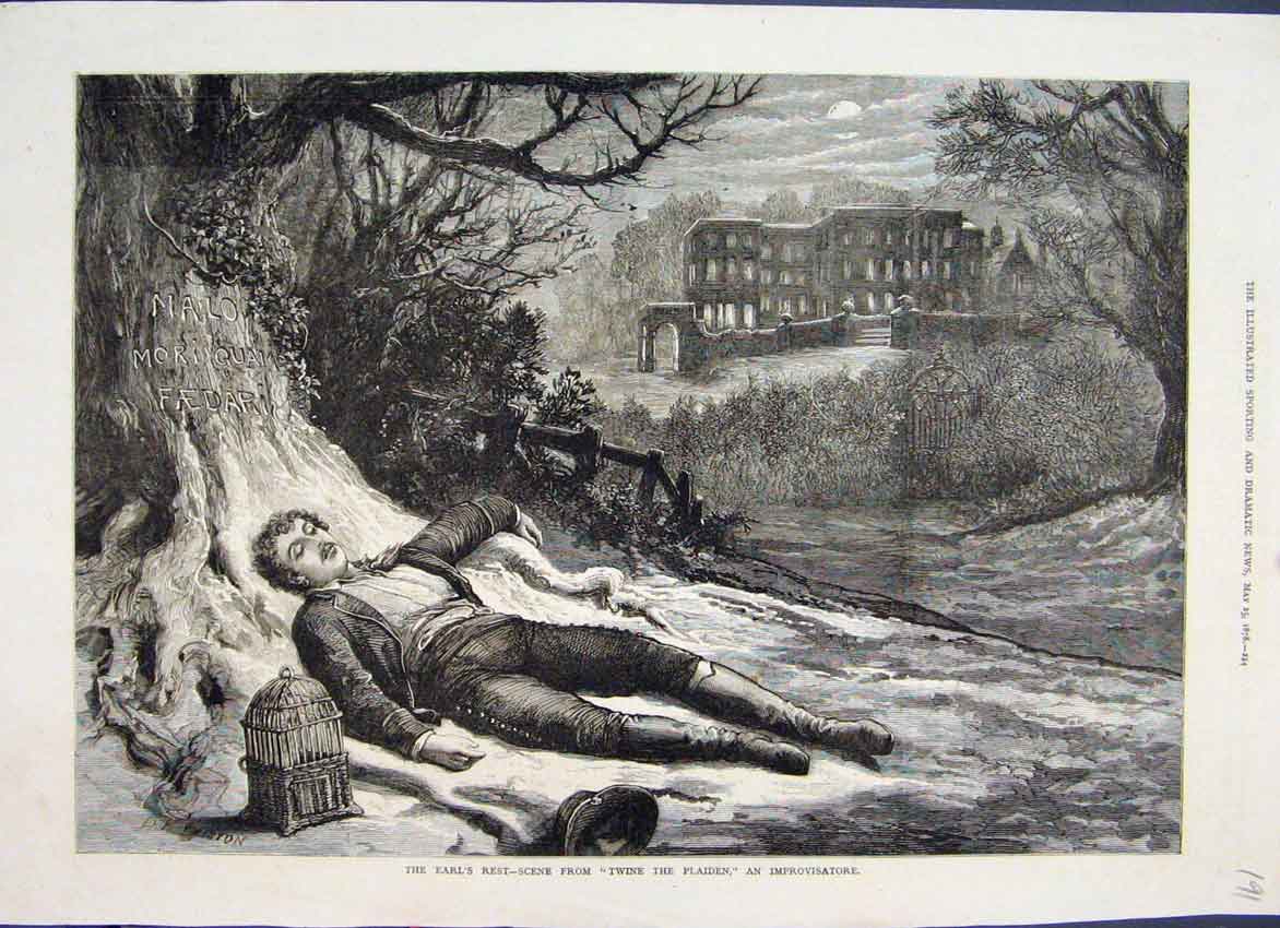 Old Antique Print 1878 Scene From Twine The Plaiden Improvisatore Theatre 19th