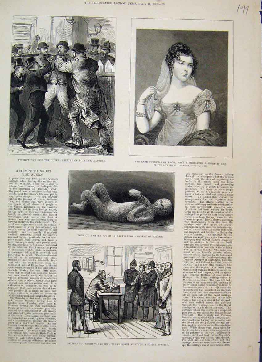 Original Old Antique Print 1882 Attempt To Shoot Queen Roderick Maclean 19th