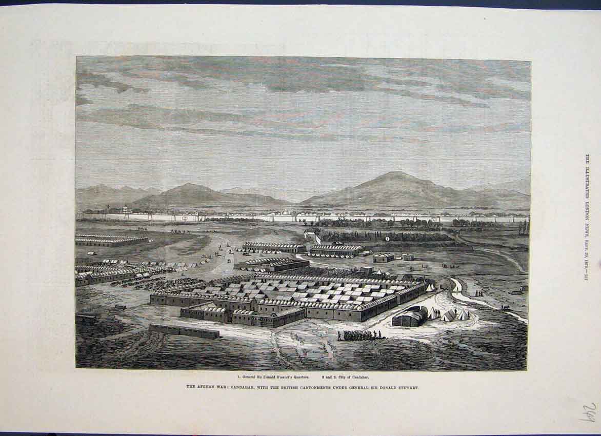 Original Old Antique Print 1879 Afghan War General Donald Stewart Quarters 19th