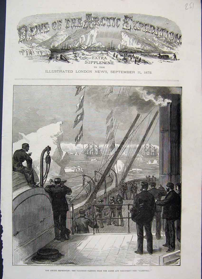 Old Antique Print 1875 Artic Ship Valorous Albert Discovery Farewell Prin 19th