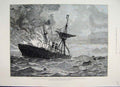 Original Old Antique Print 1887 Burning Steam Ship City Montreal Atlantic 19th