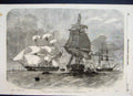 Original Old Antique Print 1856 Baltic Flying Squadron Falcon Harrier Samson