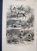 Original Old Antique Print 1880 Hunting Sketches Minnesota Indians Horse 19th