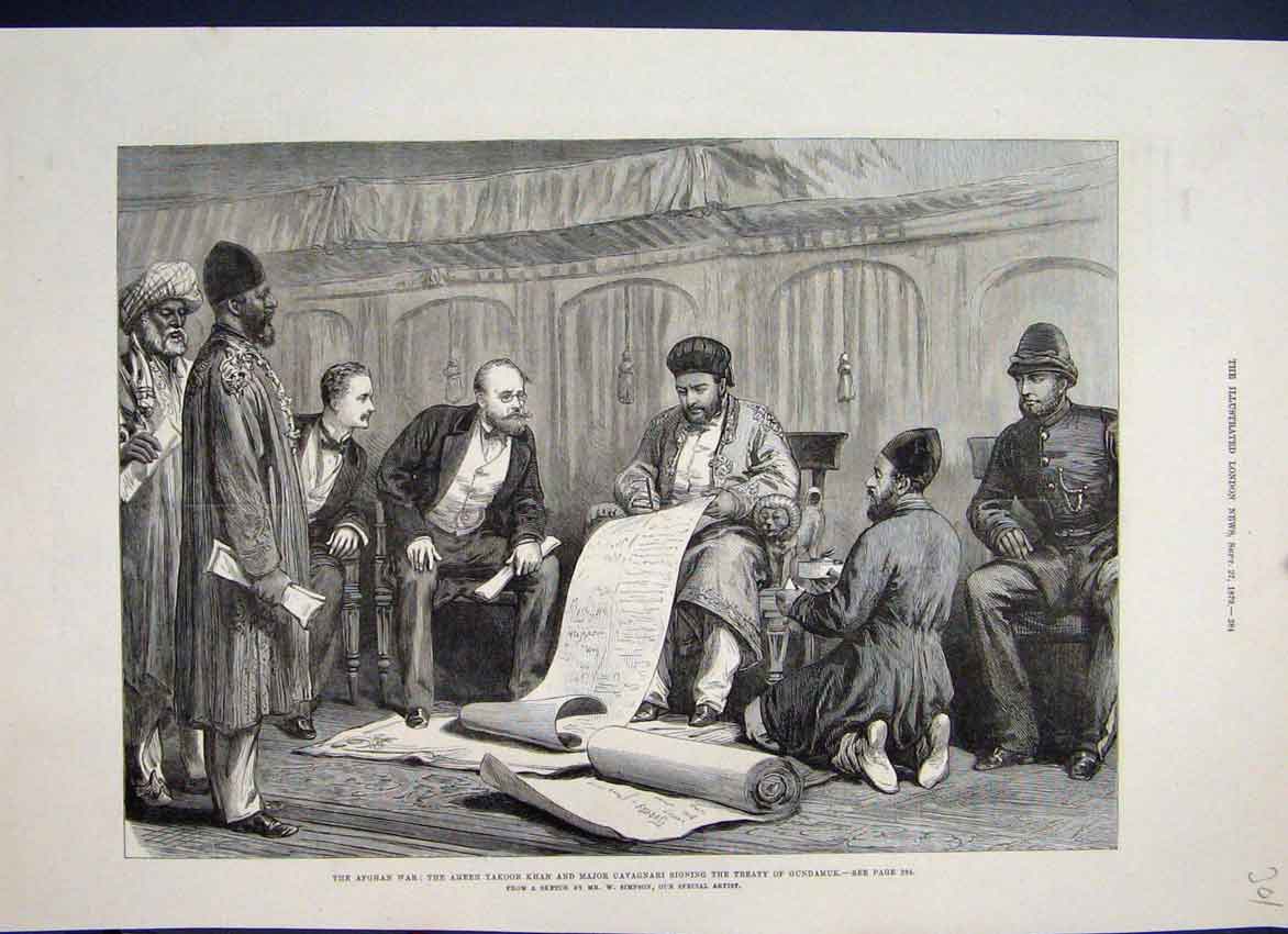 Original Old Antique Print 1879 Ameer Yakoob Khan Cavagnari Treaty Gundamuk 19th