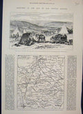 Original Old Antique Print 1877 Lom Yantry Russian Positions Turkish Lines Map