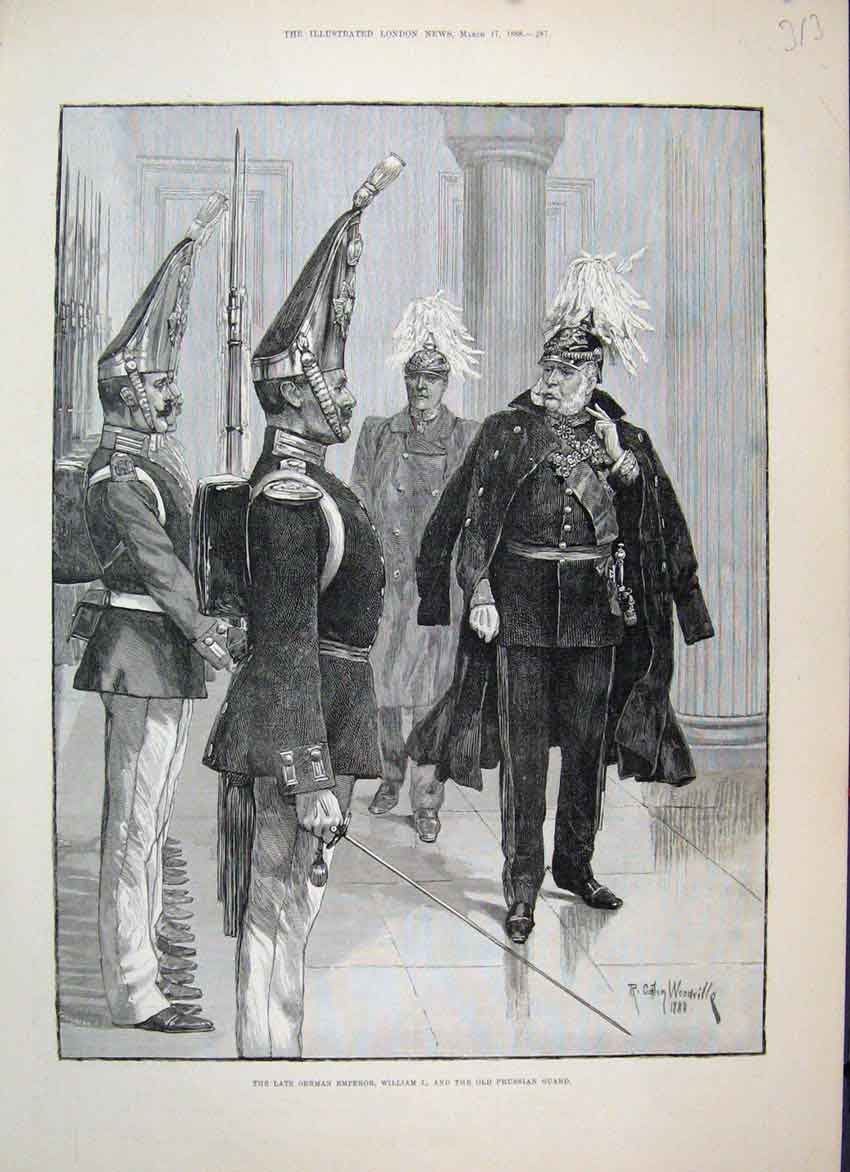 Original Old Antique Print 1888 Late German Emperor WilliamPrussian Guard