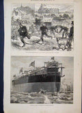Original Old Antique Print 1879 Fire Brigade Broadstairs Thanet Agamemnon 19th