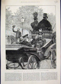 Original Old Antique Print 1888 Late German Emperor Carriage Linden Berlin 19th