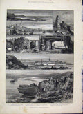 Original Old Antique Print 1883 Berwick Upon Tweed Border Sketches Castle Bridge