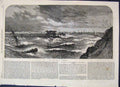 Original Old Antique Print 1865 Gale Tynemouth Northumberland Coast Boats 19th