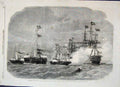 Original Old Antique Print 1863 Squadron Nore Saluting Royal Yacht Boats 19th