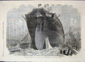 Original Old Antique Print 1866 Attempted Launch Frigate Northumberland Millwall