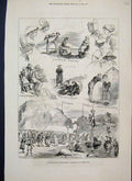 Original Old Antique Print 1879 Sketches Anglo French Watering Place Grandville