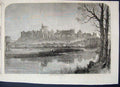 Original Old Antique Print 1863 Windsor Castle Swans Town Chapel 19th