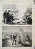 Original Old Antique Print 1881 Boiling Eggs Hot Springs Feeding Geysirs 19th