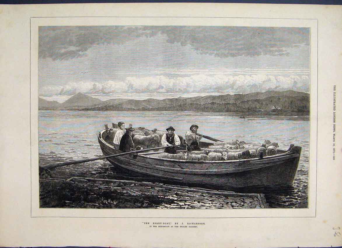 Original Old Antique Print 1873 The Ferry Boat J Richardson Dudley Painting 19th