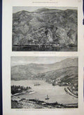 Original Old Antique Print 1880 Cattaro Adriatic Coast Gravosa Naval Squad 19th