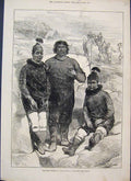 Original Old Antique Print 1875 Artic Greenlanders Godhaven Disco Island 19th