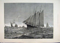 Original Old Antique Print 1887 English Cruisers North Sea Trawl Fishing Fleet