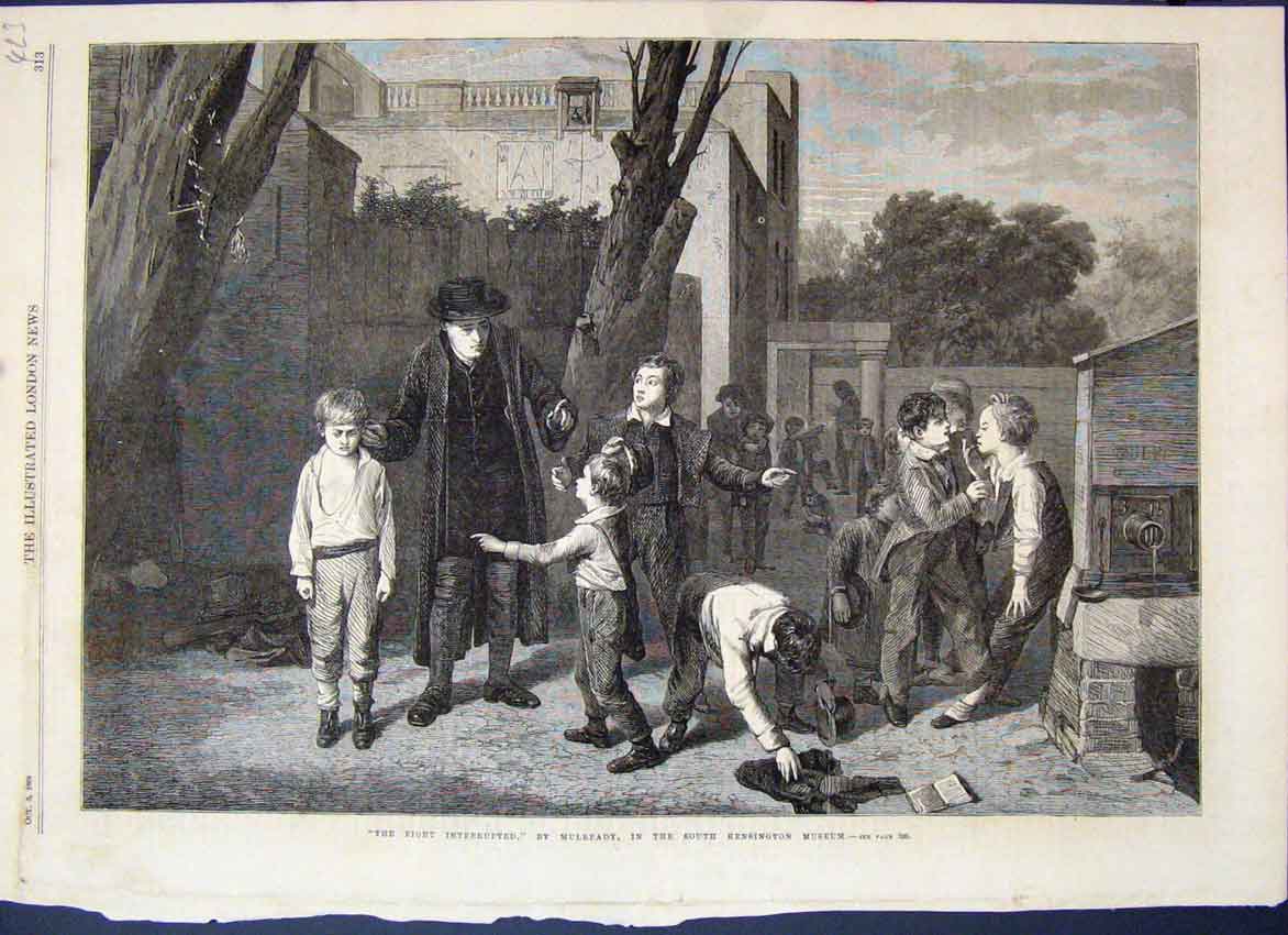 Original Old Antique Print 1868 Fight Interrupted Mulready Fine Art Kensington