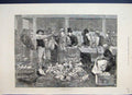 Original Old Antique Print 1873 Michaelmas Goose Fair Selling Geese Victorian