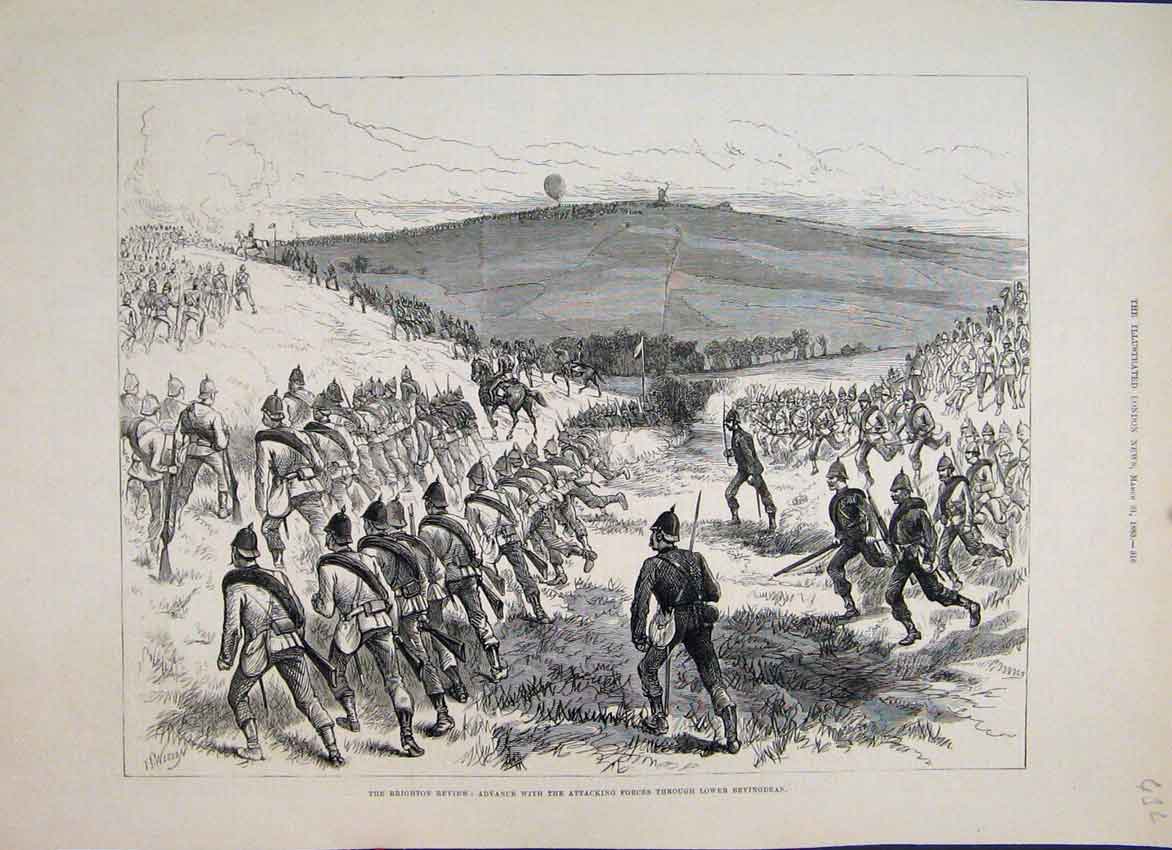 Original Old Antique Print 1883 Brighton Review Lower Bevingdean Brighton 19th