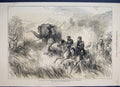 Original Old Antique Print 1876 Nepaul Royal Party Chased Wild Elephant 19th