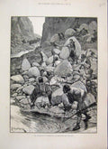 Original Old Antique Print 1882 Ambush By Insurgents In Mountain Pass Victorian