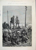 Original Old Antique Print 1882 Skirmishing Party Along Railway Embankment 19th