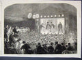 Original Old Antique Print 1863 Hms Perseus Yokohama Bay Play On Board Victorian