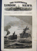 Original Old Antique Print 1878 Royal Navy Eurydice Sinking Isle Wight Victorian