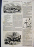 Original Old Antique Print 1843 Melton Mowbray Hunting Poem Horses Victorian