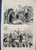 Original Old Antique Print 1876 Madrid Scenes Octroi Entrance Water Supply 19th