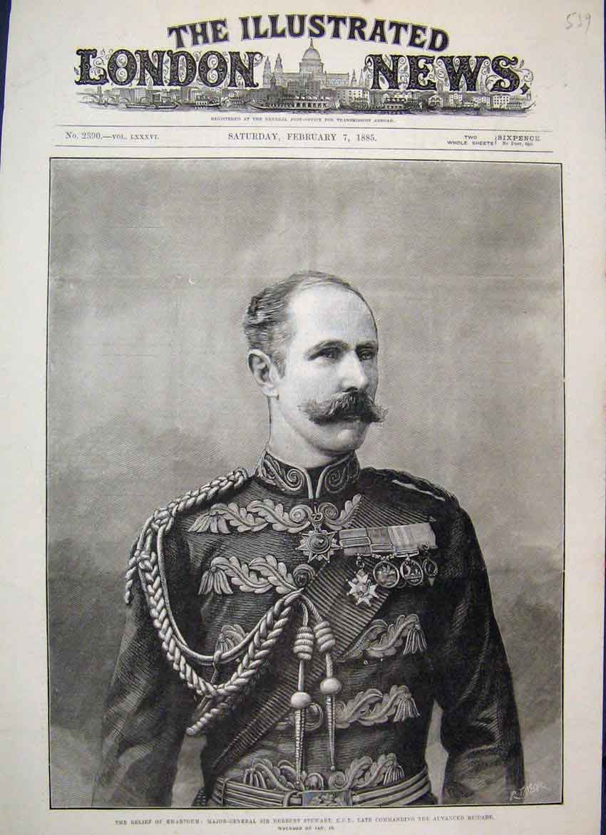 Original Old Antique Print 1885 Portrait Herbert Stewart Khartoum Victorian