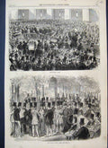 Original Old Antique Print 1867 Little Bourse Paris Men 19th Century