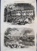 Original Old Antique Print 1863 Civil War America Train Mississippi Sketch 19th