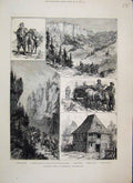 Original Old Antique Print 1882 Bosnia Herzegovina Pack Horse Romanya Sketches