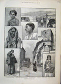 Original Old Antique Print 1890 Taormina Sicily Greek Theatre Friar Victorian
