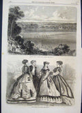 Original Old Antique Print 1866 Archery Fetecrown Point Paris Fashion Victorian