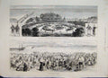 Original Old Antique Print 1886 Casino Boulogne People Sea Beach Huts Victorian