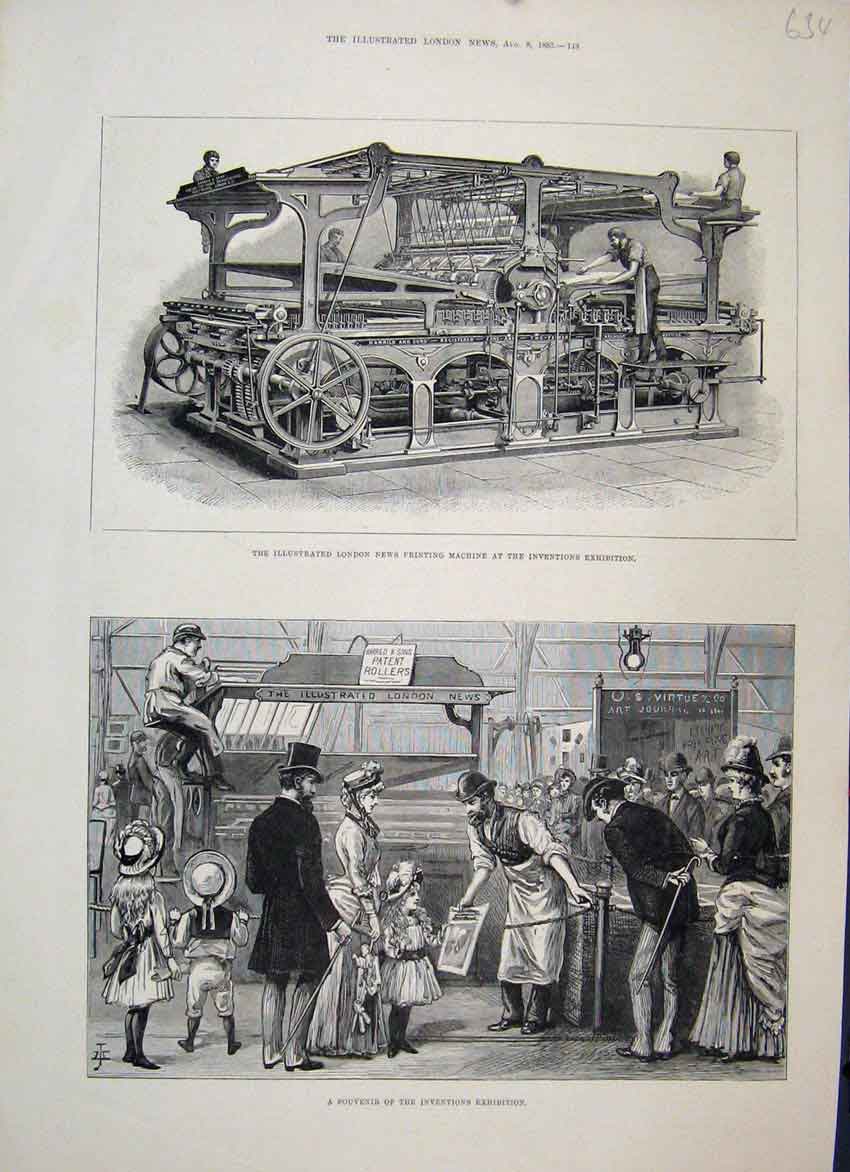 Original Old Antique Print 1885 London News Ing Machine Inventions Victorian